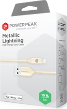 PowerPeak Extra-long Premium Braided Lightning Cable 10 FT. Metallic USB Charge &amp; Sync Cable