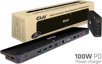 Club3D CSV1564W100 USB 3.2 Gen1 Type-C Triple Display PD Charging Dock Black
