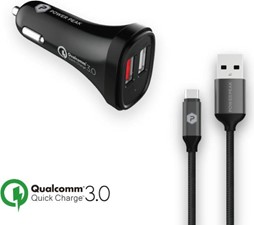 PowerPeak Quick Charge 3.0 Type-C Car Charger with 4ft. braided Cable