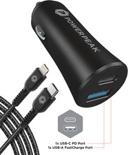 PowerPeak Dual Port Fast Charge PD Car Charger w/USB-C to Lighting