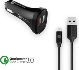 PowerPeak Quick Charge 3.0 Micro Car Charger with 4ft. braided Cable