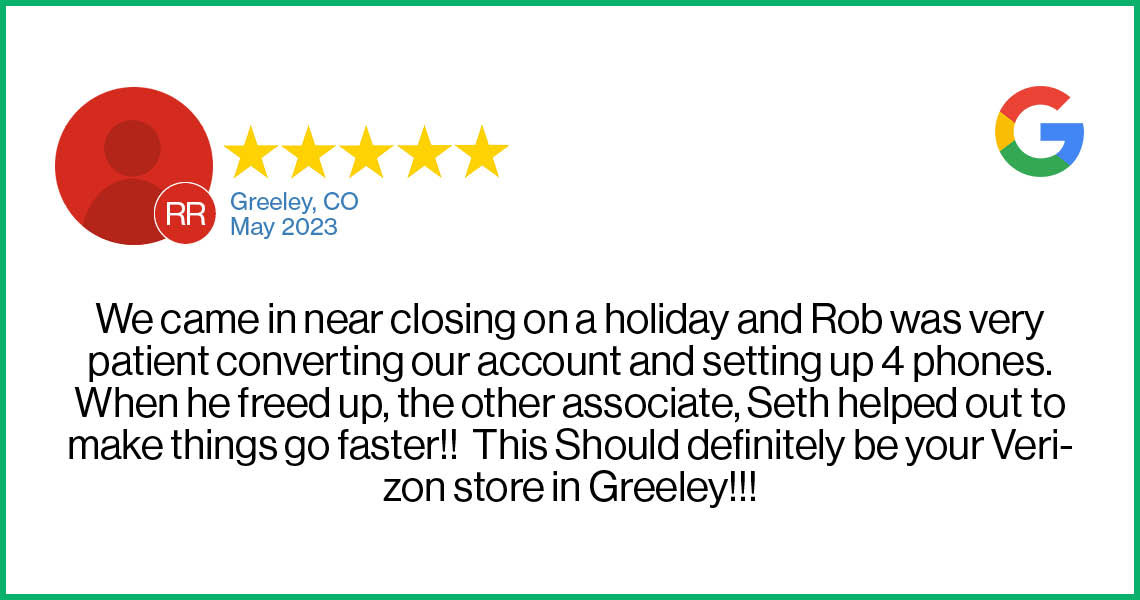 Check out this recent customer review about the Verizon Cellular Plus store in Greeley, CO.