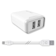 Qmadix 4.8A Lightning Dual Wall Charger Kit with 6&#39; Cord