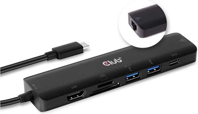 Club3D - USB-C 7 in 1 Hub to HDMI 4K60HZ+SDTF Card Slot + 2X USB + USB-C PD + RJ45