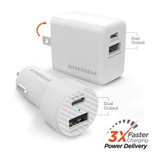 HyperGear PD 20W USB-C/USB Wall+Car Charger Adapter Combo w/o Cable White