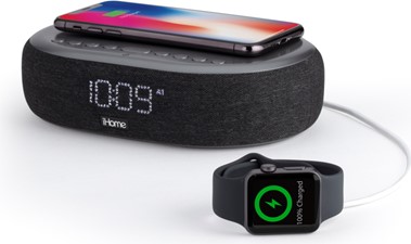 iHome - TimeBoost Bluetooth Stereo Alarm Clock with Wireless Charging, Speakerphone and USB Charging Black