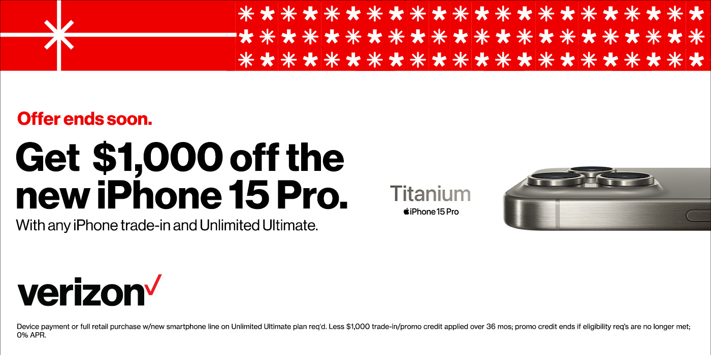 Get up to $1,000 off the iPhone 15 Pro with any iPhone trade-in and Unlimited Ultimate.