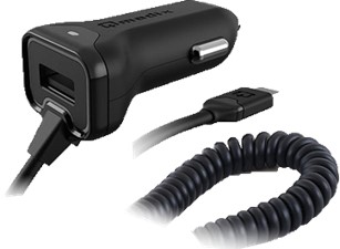 Qmadix 2.0 microUSB Quick Charge Car Charger with 7&#39; Coil Cord