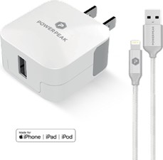 PowerPeak Single Port Rapid Wall Charger WIth LIghtning Cable
