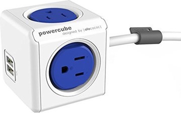 PowerCube Power Cube - Extended 4 Outlets 2 USB 5-inch Cord - Blue