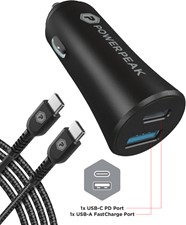 PowerPeak Dual Port Fast Charge PD Car Charger w/USB-C to USB-C