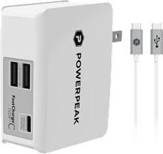PowerPeak USB Type-C Fast Charge Power Hub with 5ft Type-C Cable