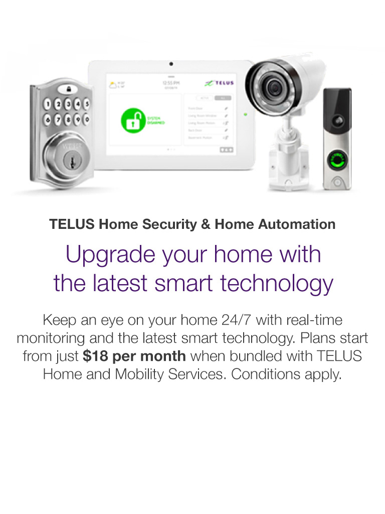 Get TELUS SmartHome Security from $18 a month in a TELUS Bundle!