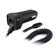 BLACK Vehicle Power Charger w/ Lightning™ connector and Auxiliary USB Port