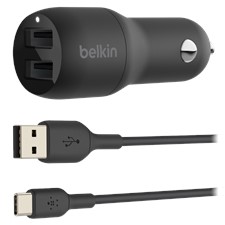 Belkin Dual Port Usb A Car Charger 24w With Usb A To Usb C Cable 3ft