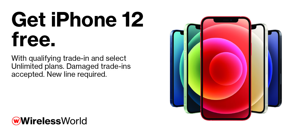 Get iPhone 12 free with qualifying trade-in, select Unlimited plans & new line
