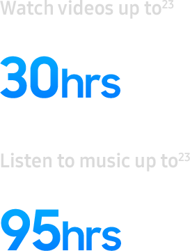 Watch videos up to{{23}} 30hrs, Listen to music up to{{23}} 95hrs