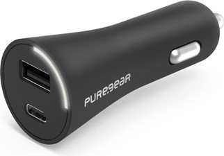 PureGear 30W Black Dual Port USB-A &amp; USB-C PD CLA Car Charger Hub