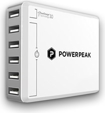 PowerPeak Adaptive Fast Charge 3.0 6 port USB Charger (With 75% Fast Charge)