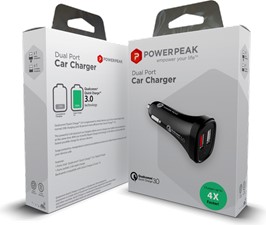 PowerPeak Dual Port Car Charger Quick Charge 3.0
