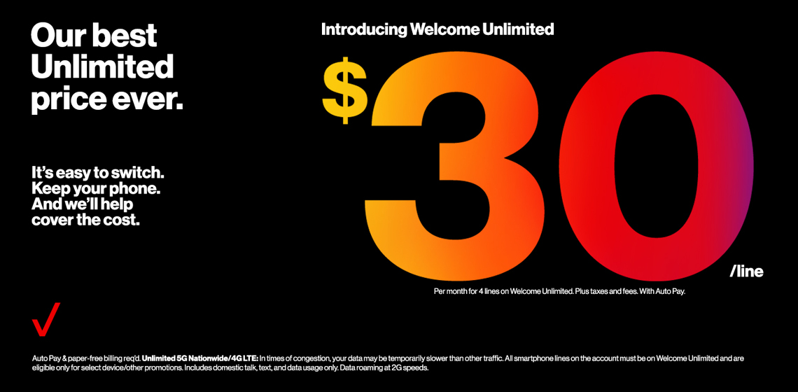 Our best Unlimited price ever - plan starts at just $30/ line