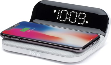 iHome - Compact Alarm Clock w/Qi Wireless and USB Charging - White