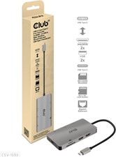 Club3D - USB-C 3.2 Gen 1 8-in-1 Hub with 2X HDMI/2X USB/RJ45/SD/Micro SD Card Slots and USB-C Female Port